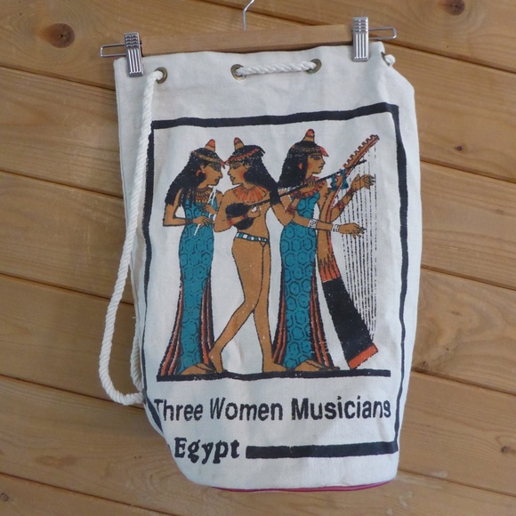 Egypt Three Women Musicians Canvas Drawstring Shoulder Sling Bag - Picture 2 of 8